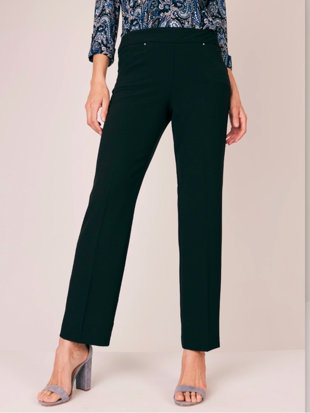 NWT ROZ & ALI SECRET AGENT PULL ON TUMMY CONTROL PANTS STRAIGHT LEG BLACK SIZE 2